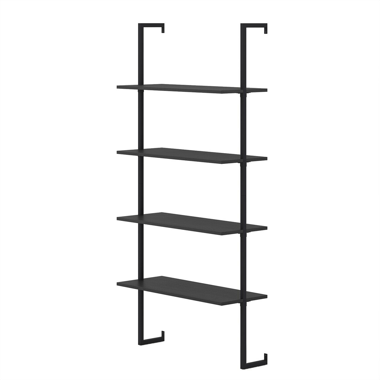 4-Tier Ladder Shelf, Wall-Mounted Bookcase with Wooden Boards & Metal Frame